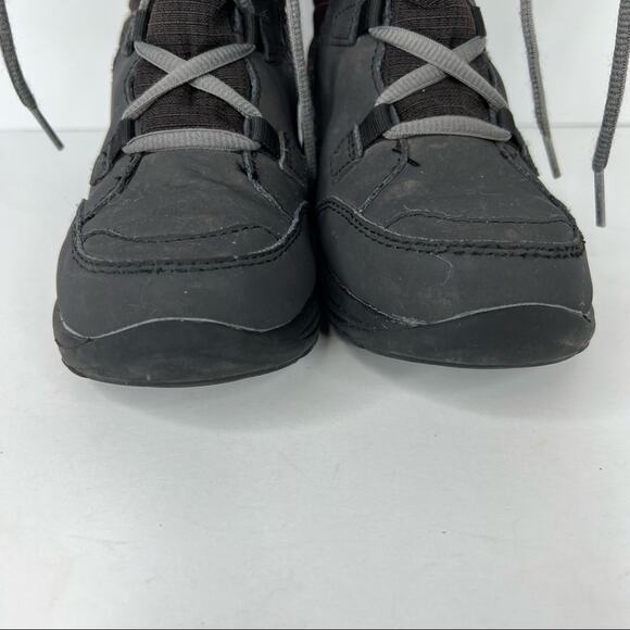 Columbia charcoal gray pink faux fur trim winter lace up ankle snow boots size 1 - Picture 6 of 10